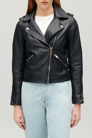 Veste en cuir - Bleu marine