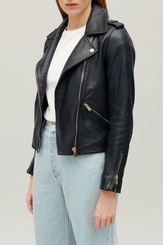 Veste en cuir - Bleu marine