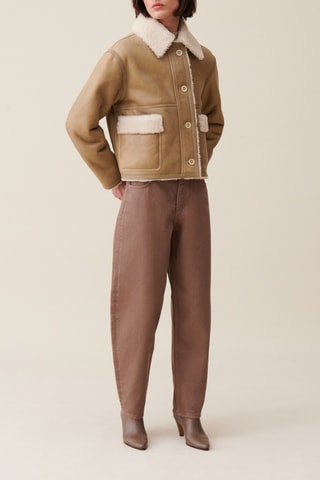 Blouson aviateur en cuir de mouton - Beige