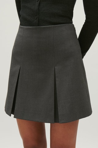 Jupe plissée en laine - Gris chiné