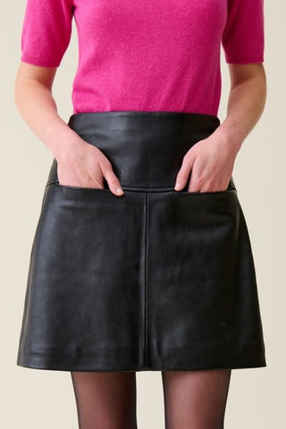 Jupe droite en cuir taille haute - Noir