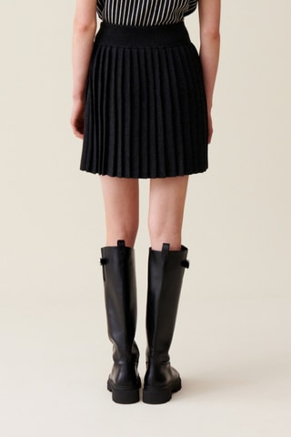 Jupe plissée en laine taille haute - Gris foncé chiné