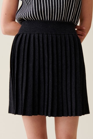 Jupe plissée en laine taille haute - Gris foncé chiné