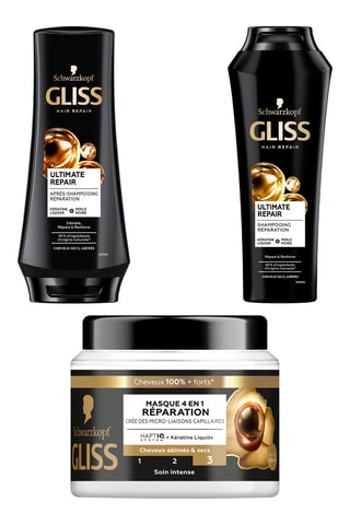 Shampoing, après-shampoing et Masque 4-en-1 réparation Gliss Schwarzkopf - 250, 200 et 400 ml