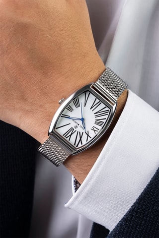 Reloj de cuarzo de acero - Plateado y blanco