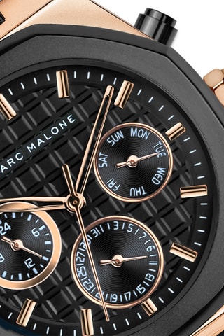 Reloj de cuarzo de acero - Negro y rosa dorado - Marc Malone
