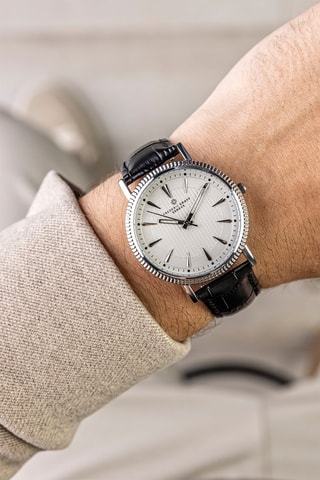 Reloj de cuarzo de piel - Negro y plateado - Frederic Graff