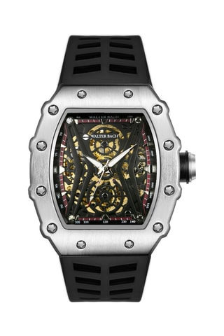 Reloj automático de silicona - Negro y plateado - Walter Bach
