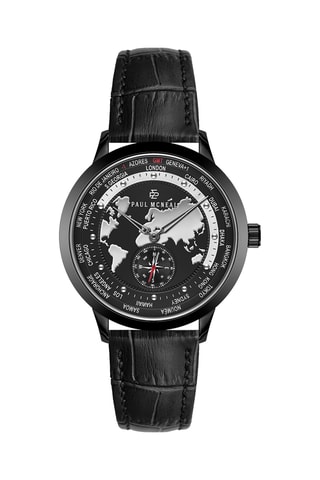 Reloj de cuarzo de piel - GMT - Brújula - Negro y plateado