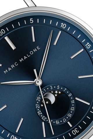 Reloj de cuarzo de acero - Contador de fase lunar - Plateado y azul