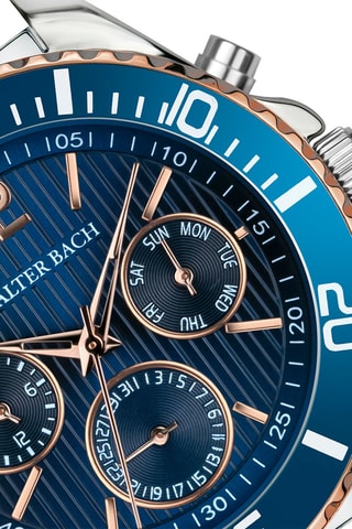 Reloj de cuarzo de piel - Azul y plateado - Walter Bach