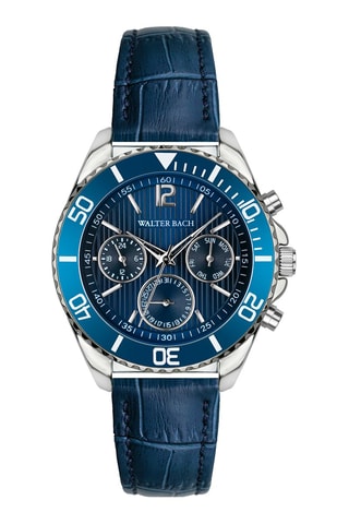 Reloj de cuarzo de piel - Azul y plateado - Walter Bach