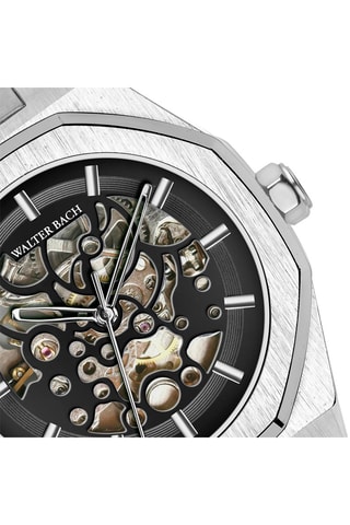 Reloj automático de acero y chapado en ion de plata Alzey - Plateado y negro - Walter Bach