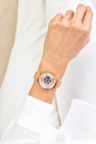 Reloj automático de acero inoxidable chapado en ion de oro rosa - Rosa dorado y plateado - Walter Bach