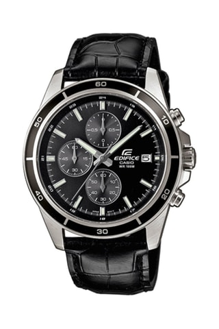 Relógio de quartzo em couro - Cronógrafo - Preto e prateado - Casio