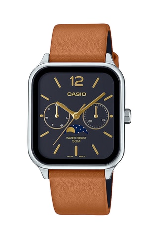 Relógio de quartzo em couro - Castanho e prateado