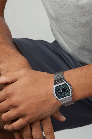 Relógio digital em tecido - Cronómetro - Prateado e roxo