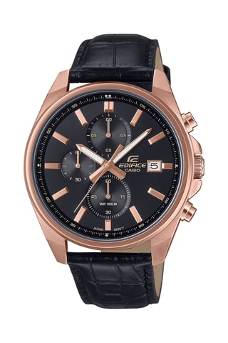 Relógio de quartzo em couro e banhado a ião ouro rosa - Cronógrafo