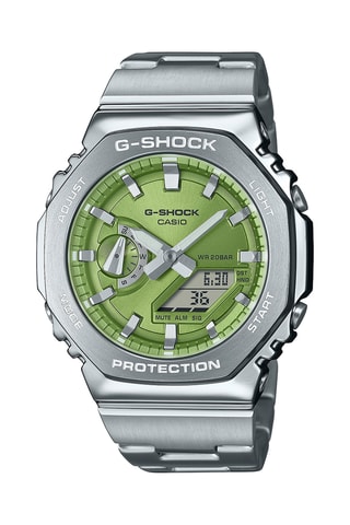 Relógio analógico-digital em aço - Cronómetro - Prateado e verde