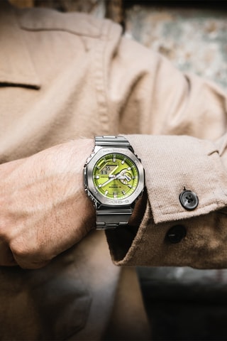 Relógio analógico-digital em aço - Cronómetro - Prateado e verde