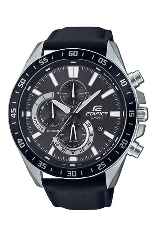 Relógio de quartzo em couro - Cronómetro - Preto e prateado