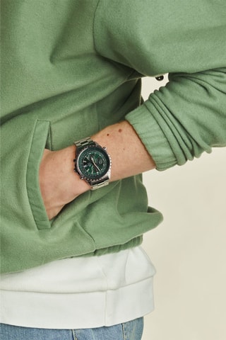 Relógio de quartzo em aço - Cronómetro - Prateado e verde