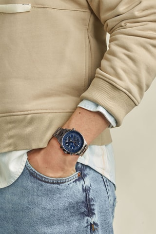 Relógio de quartzo em aço - Cronómetro Prateado e azul-escuro