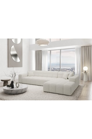 Canapé d'angle droit Cardano - Blanc - 5 places - Tissu bouclette