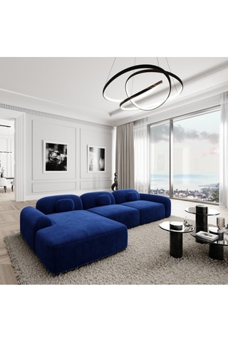 Canapé d'angle gauche Labucca - Bleu cobalt - 5 places - En tissu velours