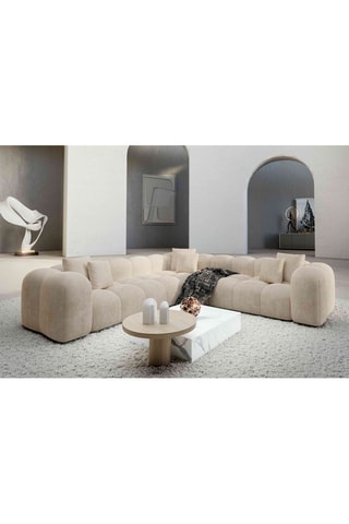 Canapé d'angle Nuvola - Crème - 6 places - Tissu toucher velours