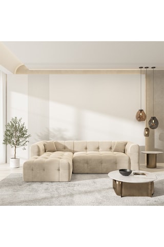 Canapé d'angle gauche Baloo - Crème - 5 places - En tissu velours