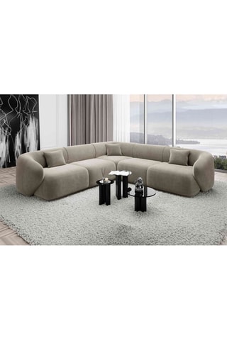 Canapé d'angle Maitano - Beige foncé - 6 places - Tissu toucher velours