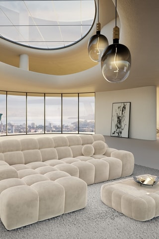 Canapé d'angle gauche Bonobo - Crème - 4 places - En tissu velours