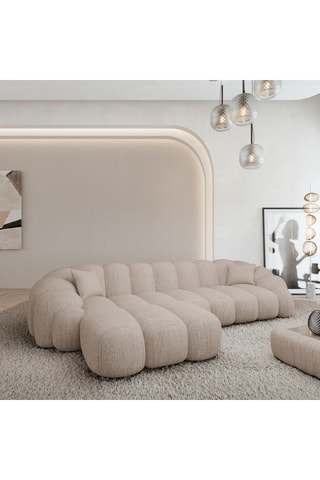 Canapé d'angle gauche - Beige - 5 places - En tissu structuré