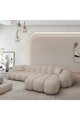 Canapé d'angle droit - Beige - 5 places - En tissu structuré