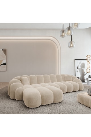 Canapé d'angle gauche - Crème - 5 places - En tissu velours
