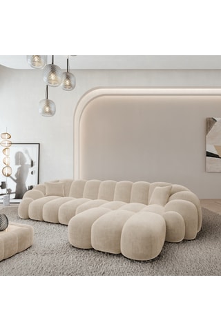 Canapé d'angle droit - Crème - 5 places - En tissu velours