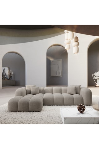 Canapé d'angle gauche convertible - Beige - 5 places - En tissu bouclé