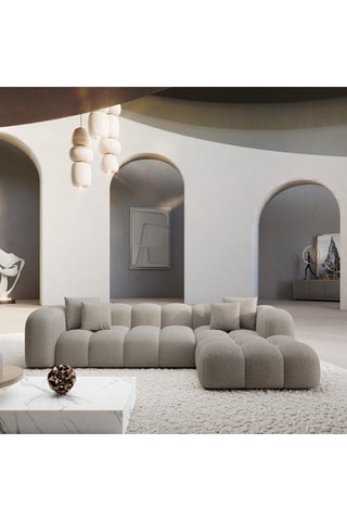 Canapé d'angle droit convertible - Beige - 5 places - En tissu bouclé