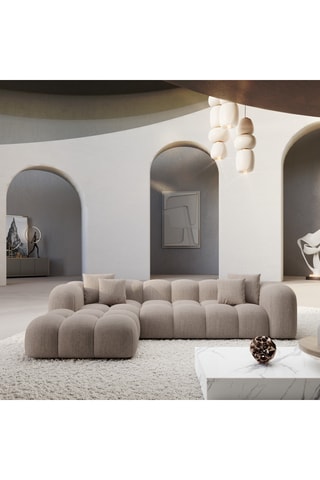 Canapé d'angle gauche convertible - Beige - 5 places - En tissu structuré