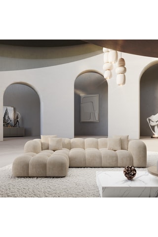 Canapé d'angle gauche convertible - Crème - 5 places - En tissu velours