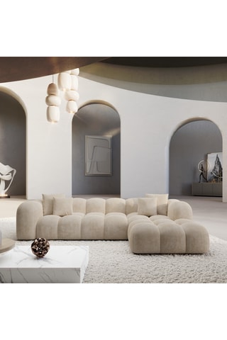 Canapé d'angle droit convertible - Crème - 5 places - En tissu velours