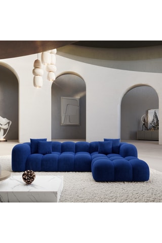 Canapé d'angle droit convertible - Bleu - 5 places - En tissu velours