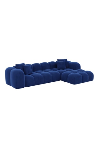 Canapé d'angle droit convertible - Bleu - 5 places - En tissu velours