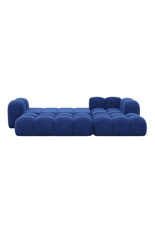 Canapé d'angle droit convertible - Bleu - 5 places - En tissu velours