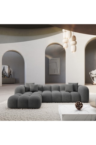 Canapé d'angle gauche convertible - Gris - 5 places - En tissu velours