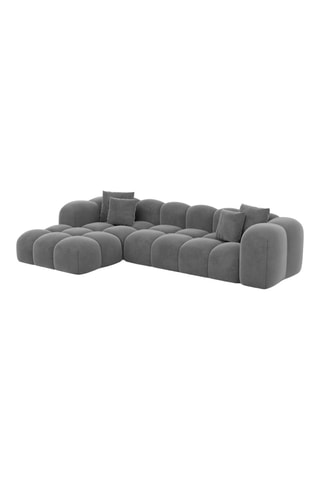 Canapé d'angle gauche convertible - Gris - 5 places - En tissu velours