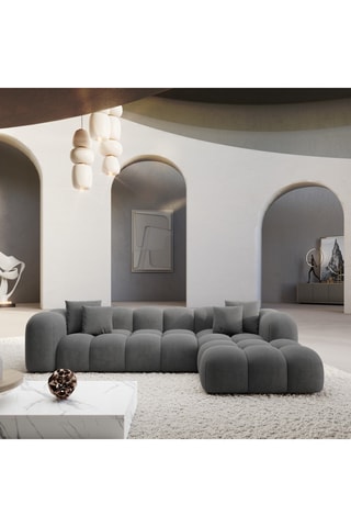 Canapé d'angle droit convertible - Gris - 5 places - En tissu velours