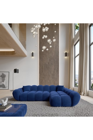 Canapé d'angle gauche - Bleu - 4 places - En tissu velours