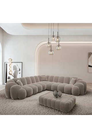 Canapé d'angle gauche - Beige - 6 places - En tissu velours